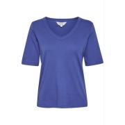 Blå Bomuld V-Hals T-Shirt