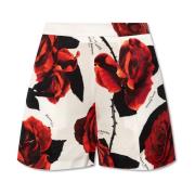 Satin shorts med rose motiv