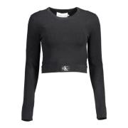 Sort elastan sweater med logo