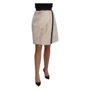 Beige High Waist A-line Mini Fur Skirt