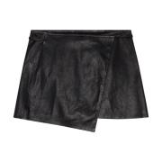 Wrap mini nederdel i strækleather