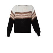 Stribet Hæklet Sweater med Lurex Detaljer