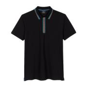 Zip Neck Stretch-Cotton Polo Shirt Black