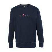 Blå Sweater Logo Print Rund Hals