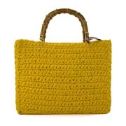 Rafia Crochet Shopper Taske med Bambushåndtag