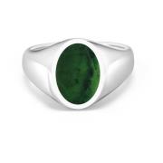 Men's Sterling Silver Oval Signet Ring with Green Jade