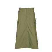 Grøn højtaljet bomuld nederdel med lommer