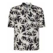 Sort Palm Print Kortærmet Skjorte