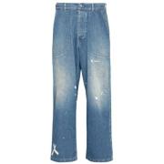 Blå Maling Splatter Wide Leg Jeans