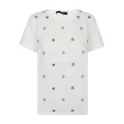 Hvid Geometrisk Broderet Bomuld T-shirt