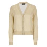 Guld Lurex V-Hals Cardigan Sweater