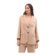 Beige Twill Single-Breasted Blazer