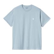 Blå Bomuld T-shirt Løs Pasform Kort Ærme