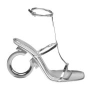 Gancini Heel Sandal i Sølv Læder