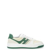 Hvid og Grøn Læder Sneakers Vintage Stil
