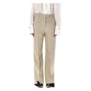 Beige Linen Blend Tailored Trousers