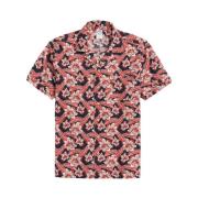 Navy Red Bomuld Poplin Blomstret Print Sport Skjorte