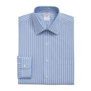 Lys Blå Strækmønster Regular Fit Strygefri Skjorte med Ainsley Krave