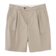 Beige Double Pleat Chino Shorts