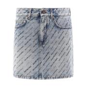 Denim Mini Nederdel med All-Over Print