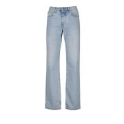 Straight Leg Denim Jeans Blå Vasket