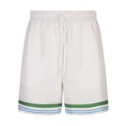 Hvide Silke Stribede Shorts
