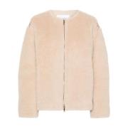 Beige Shearling Ribbed Jacket