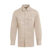 Beige Linen-Cotton Skjorte