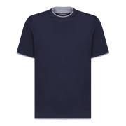 Blå Bomuldst-shirt Rundhals Korte Ærmer