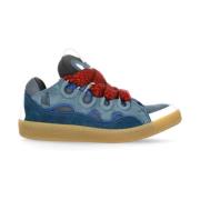 Blå Ruskind Sneakers med Tekstilindsatser