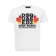 Surf Beach Print White T-Shirt