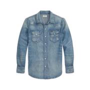 Blå denim western stil skjorte