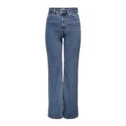 Blå Plain Zip Button Jeans Kvinder