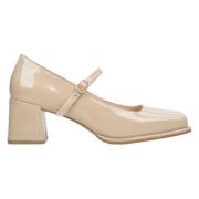 Kvinders Beige Mary Jane Pumps lavet af Ægte Patentlæder ER00114678