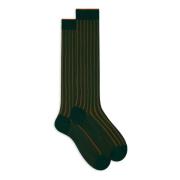 Grønne platede bomuld lange sokker