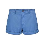 Blå Chino Shorts med Ombukket Kant