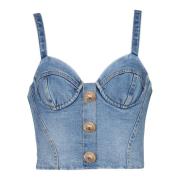 Denim Top med Tynde Stropper