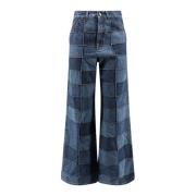 Patchwork Flared Jeans Blå