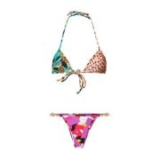 MultiColour Jungle Print Halterneck Bikini Sæt