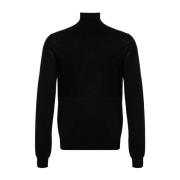 Sort Finstrikket Sweater Med Rullekrave