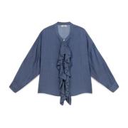 Chambray Bluse med Ruffle