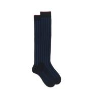 Blå bomuld lange sokker twin ribbet