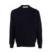 Blå Ribbet Crew Neck Sweater