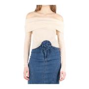 Off-Shoulder Krem Polyester Kjole