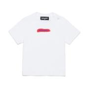 Børn Hvid T-shirt med Rød Penselstrøg Print
