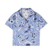 Blå Paisley Print Bowling Skjorte