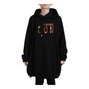 Sort Logo Print Bomuld Hoodie Sweatshirt