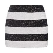Sort Paillet Stribet Mini Nederdel