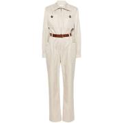 Beige Clair Twill Jumpsuit med Bælte