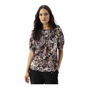 Farverig Print Bluse med Halve Ærmer